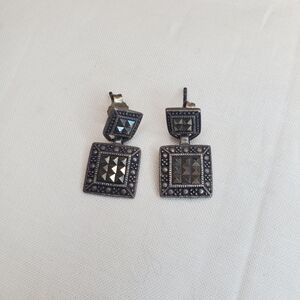 Vintage Sterling Silver and Marcasite Drop Earrings
